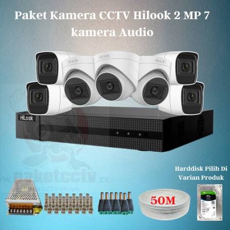 Paket Kamera CCTV 2MP Audio Paket CCTV Hilook 2MP 7 Kamera Siap Pasang
