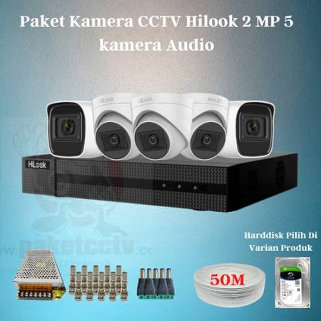 Paket Kamera CCTV 2MP Audio Paket CCTV Hilook 2MP 5 Kamera Siap Pasang
